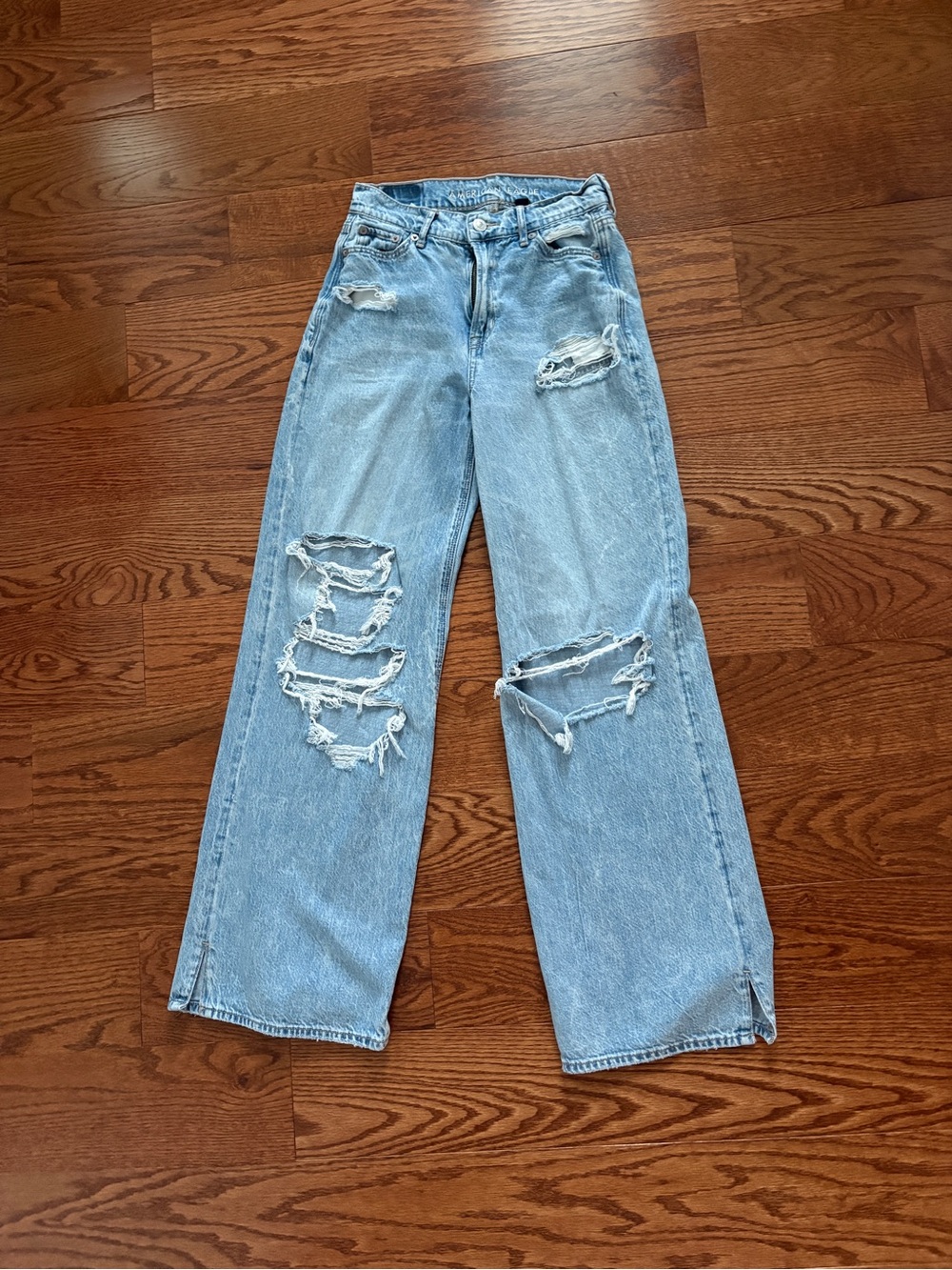 American Eagle Outfitters Light Blue Distressed Wide-Leg Jeans